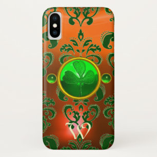 ST PATRICK'S SHAMROCK ORANGE GREEN DAMASK MONOGRAM iPhone X CASE