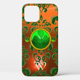 ST PATRICK'S SHAMROCK ORANGE GREEN DAMASK MONOGRAM iPhone 12 CASE
