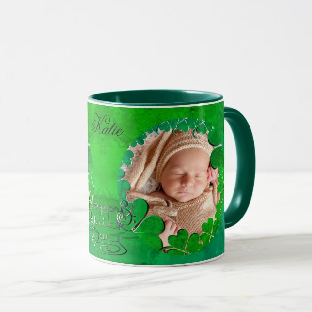 St. Patrick's Shamrock +Photo Mug (Front Right)
