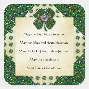 St. Patrick's Sparkly Shamrock/Heart Irish Square Sticker