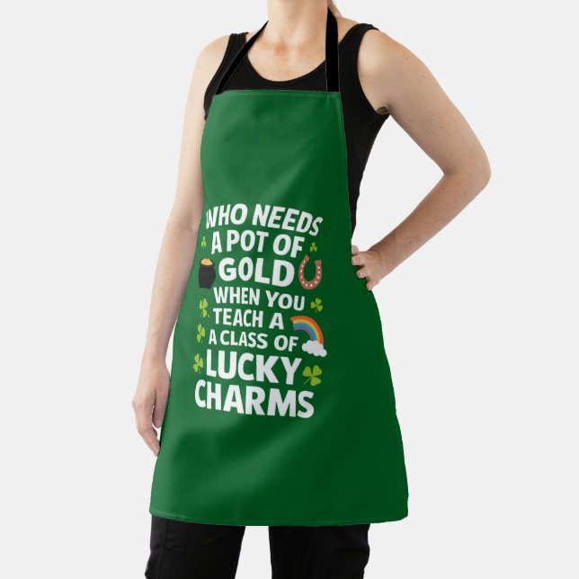 St Patricks Teacher Lucky Charm Clover Irish  Apron (Insitu)