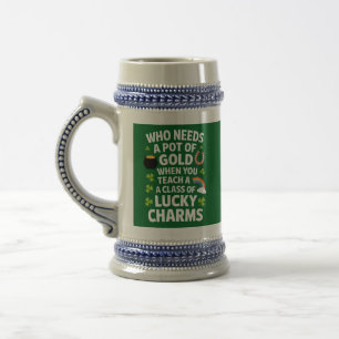 St Patricks Teacher Lucky Charm Clover Irish Beer Stein