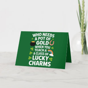 St Patricks Teacher Lucky Charm Clover Irish  Card