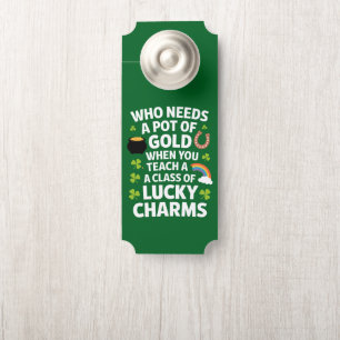 St Patricks Teacher Lucky Charm Clover Irish Door Hanger