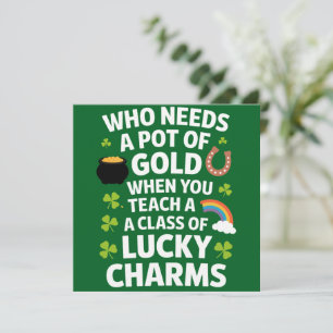 St Patricks Teacher Lucky Charm Clover Irish  Invitation