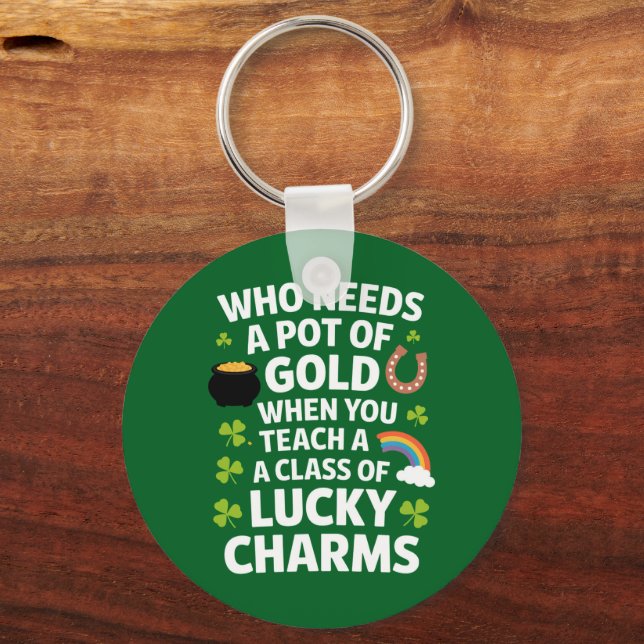 St Patricks Teacher Lucky Charm Clover Irish  Keychain (Front)