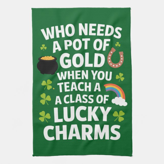 St Patricks Teacher Lucky Charm Clover Irish  Kitchen Towel (Vertical)
