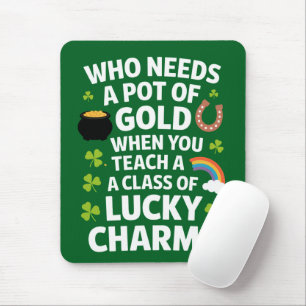 St Patricks Teacher Lucky Charm Clover Irish Mouse Pad