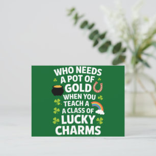 St Patricks Teacher Lucky Charm Clover Irish Postcard