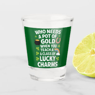 St Patricks Teacher Lucky Charm Clover Irish Shot Glass