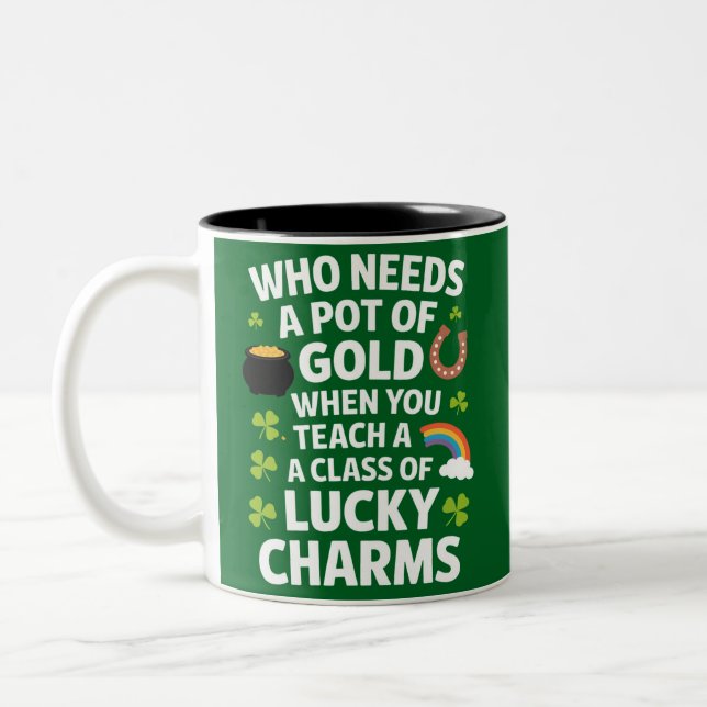 St Patricks Teacher Lucky Charm Clover Irish  Two-Tone Coffee Mug (Left)