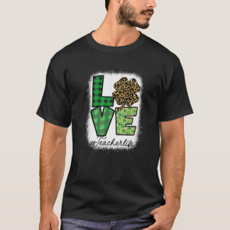 St Patricks Teacher Messy Bun Leopard Bleached Iri T-Shirt