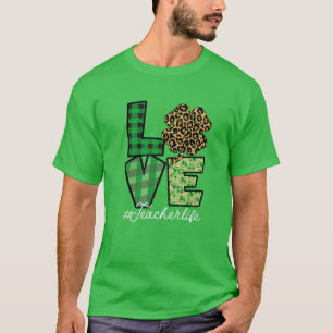 St Patricks Teacher Messy Bun Leopard Irish Teache T-Shirt