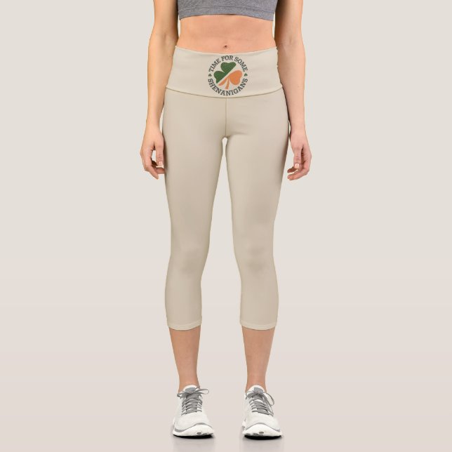 St. Patrick's Time For Some Shenanigans Clover  Capri Leggings (Front)