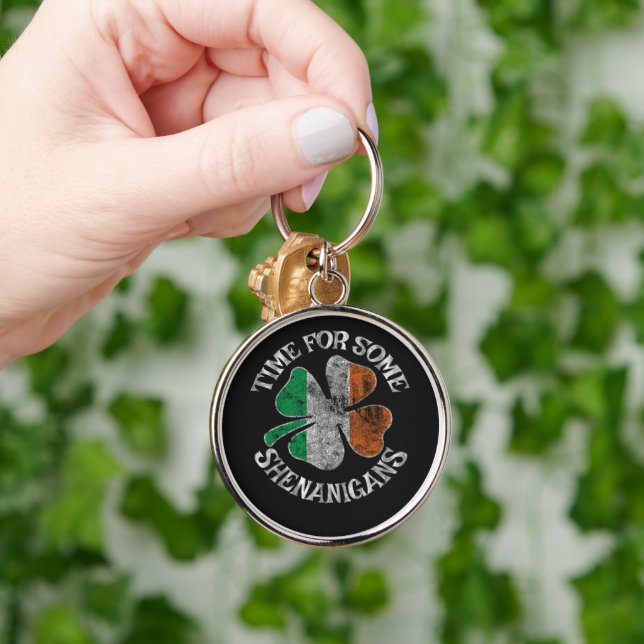 St. Patrick's Time for Some Shenanigans Clover Keychain (Hand)
