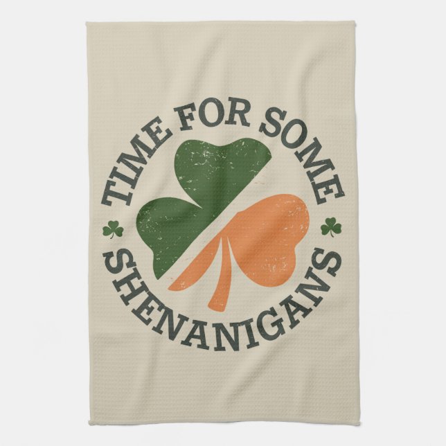 St. Patrick's Time For Some Shenanigans Clover  Kitchen Towel (Vertical)