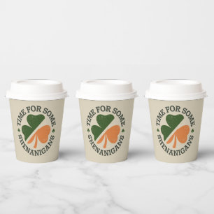 St. Patrick's Time For Some Shenanigans Clover  Paper Cups