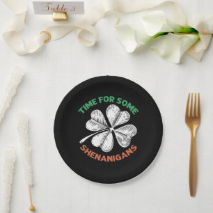 St Patricks Time For Some Shenanigans Clover Party Paper Plate