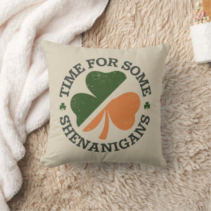 St. Patrick's Time For Some Shenanigans Clover Throw Pillow