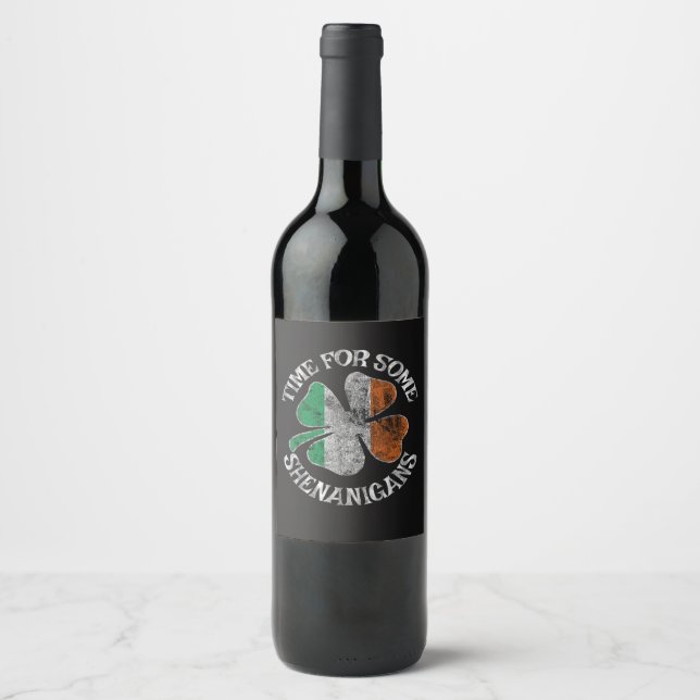St. Patrick's Time for Some Shenanigans Clover Wine Label (Front)