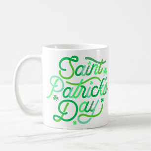 St. Patrick's Typography Happy Whimsical Shamrock Coffee Mug