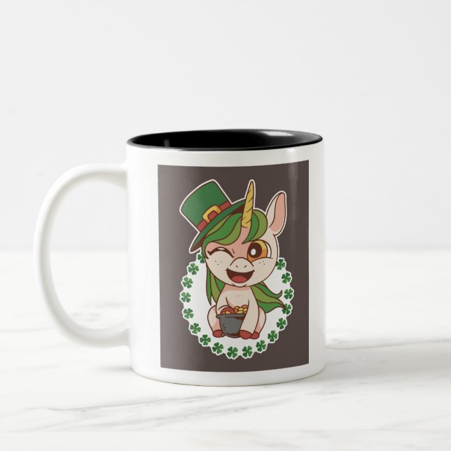 St Patricks Unicorn Two-Tone Coffee Mug (Left)