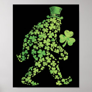 St Patricks's Patricks Day Bigfoot Sasquatch Shamr Poster
