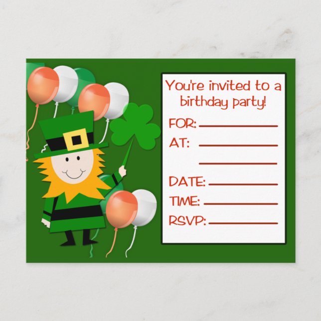 St Pat's Day Anniversaire Fête Invitation Cartes p (Devant)