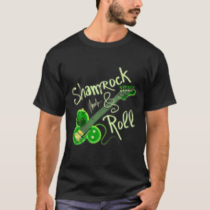 St Pats Day Irish Shamrock Roll Clover Guitar Musi T-Shirt