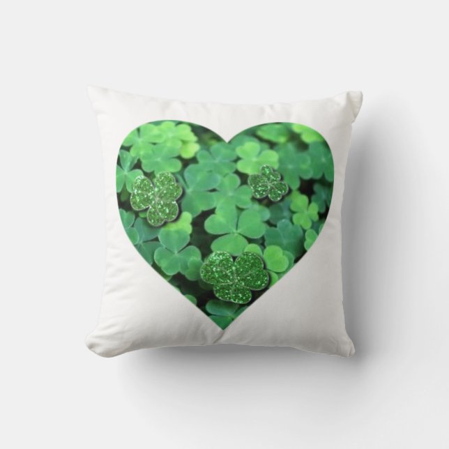 St. Patties day, green shamrock, Irish hearts Throw Pillow (Front)