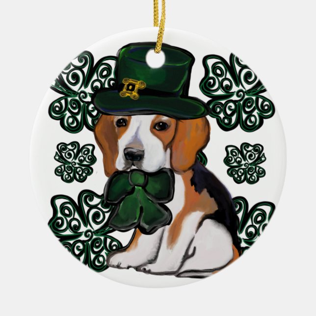 St. Patty Beagle Ceramic Ornament (Front)