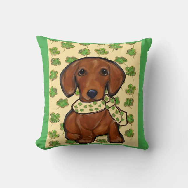 St.Patty Doxie  Throw Pillow (Front)