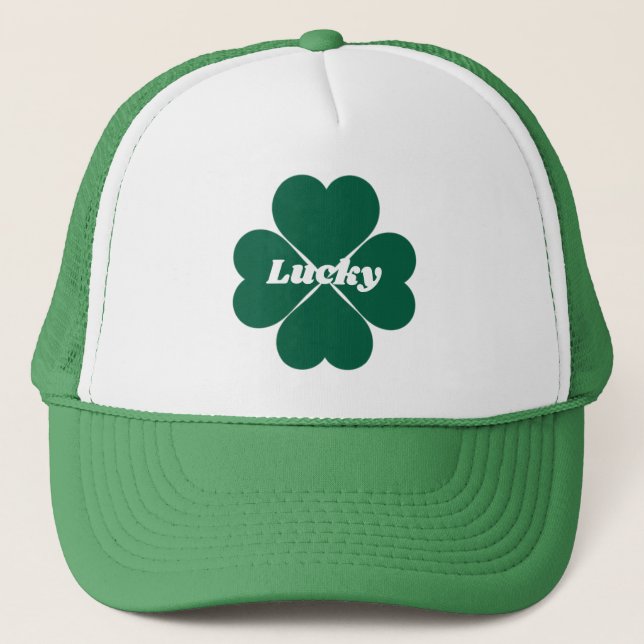 St. Patty’s Shamrocks | green lucky clover Trucker Hat (Front)