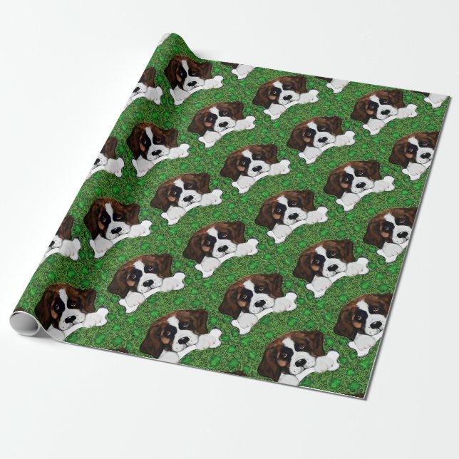 St Patty Saint Bernard Wrapping Paper (Unrolled)
