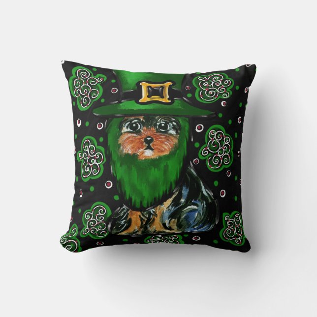 St. Patty Yorkie Poo Throw Pillow (Front)