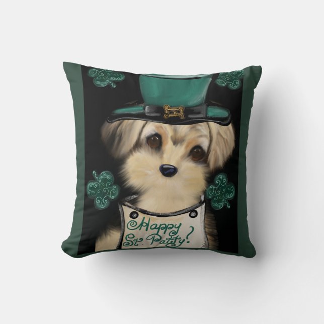 St. Patty Yorkie Poo  Throw Pillow (Front)
