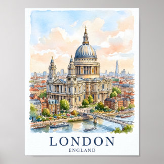 St Paul’s Cathedral London Watercolor Travel Art Poster