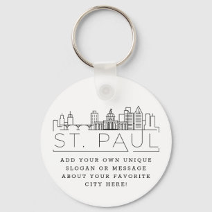 St. Paul Stylized Skyline   Custom Slogan Keychain