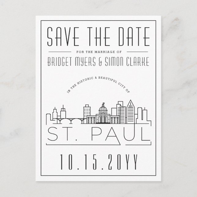 St. Paul Wedding | Stylized Skyline Save the Date Postcard (Front)