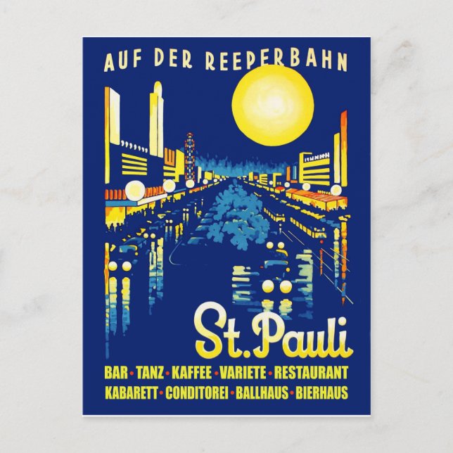 St. Pauli at night, Hamburg city, Germany Postcard (Front)