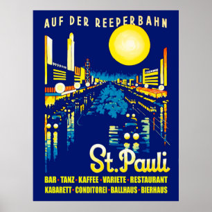St. Pauli at night, Hamburg city, Germany Poster