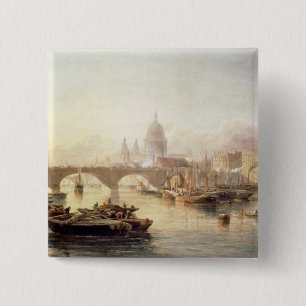 St. Paul's Cathedral and London Bridge 2 Inch Square Button