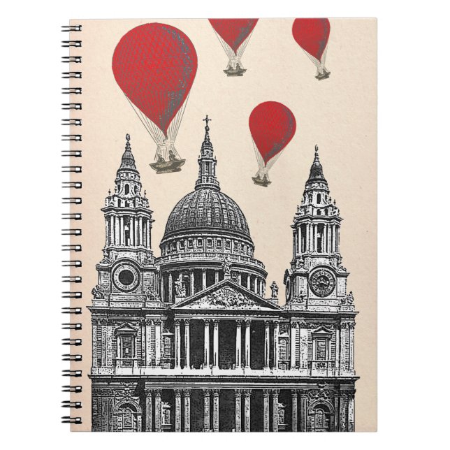 St Pauls Cathedral and Red Hot Air Balloons Notebook (Front)