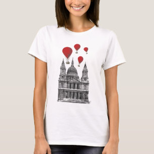 St Pauls Cathedral and Red Hot Air Balloons T-Shirt