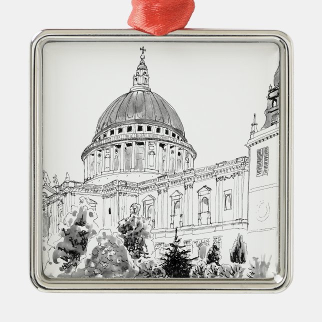 St Paul's Cathedral pen and ink drawing Metal Ornament (Front)