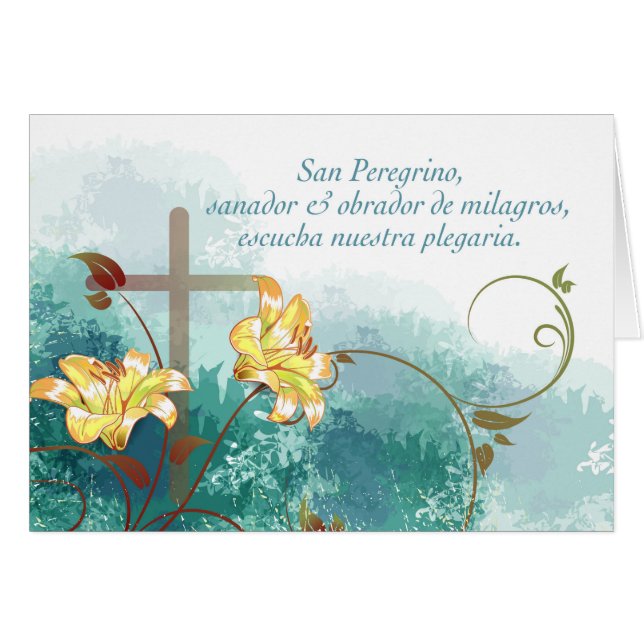 St. Peregrine, Spanish Prayer Heal Cancer, Cross (Front Horizontal)