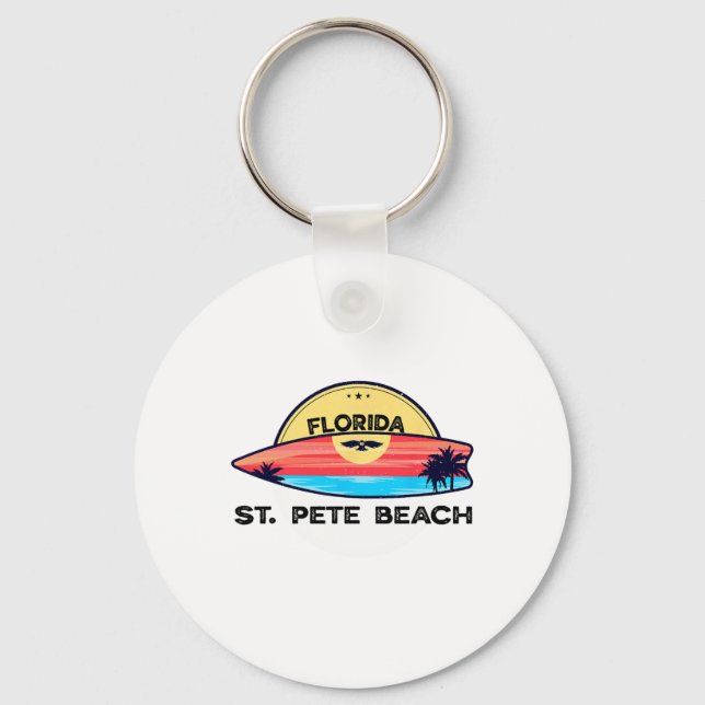 St Pete Beach Florida Surfboard Beach Surfing  Keychain (Front)