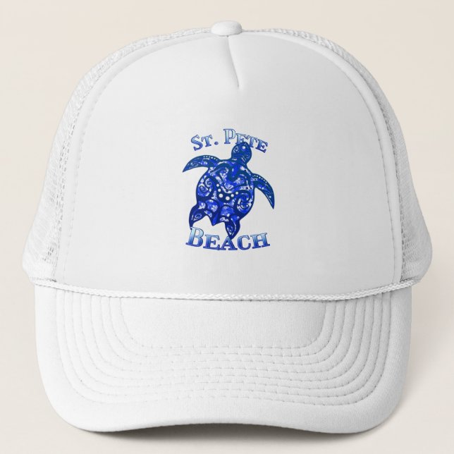 St Pete Beach Florida Vacation Tribal Turtle Trucker Hat (Front)