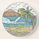 St Pete Beach Florida Vintage  Coaster<br><div class="desc">St Pete Beach hand drawn illustration with mountains and ocean waves in the background. Perfect for anyone who loves to visit St Pete Beach.</div>