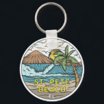 St Pete Beach Florida Vintage  Glass Keychain<br><div class="desc">St Pete Beach hand drawn illustration with mountains and ocean waves in the background. Perfect for anyone who loves to visit St Pete Beach.</div>